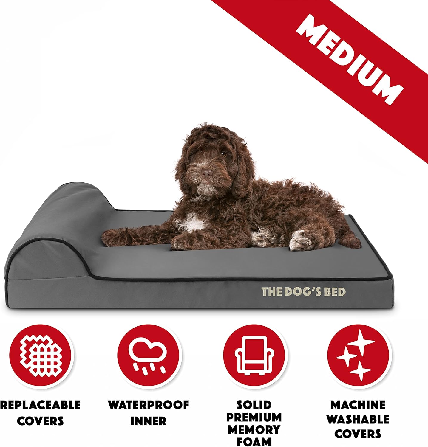The Dog’s Bed Orthopedic Headrest Dog Bed Med Grey/Black 34x22, Memory Foam, Pain Relief: Arthritis, Hip & Elbow Dysplasia, Post Surgery, Lameness, Veterinary Approved, Waterproof Washable Cover - Pet Explorer