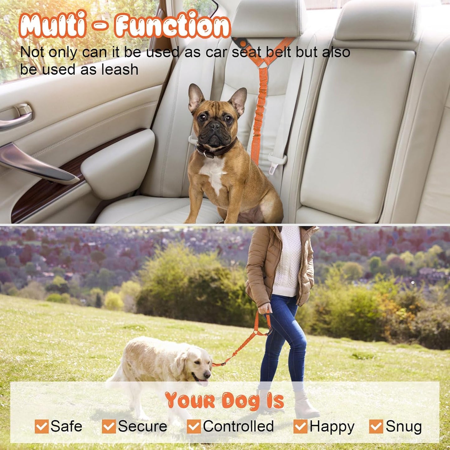 BWOGUE Pet Dog Cat Seat Belts, Car Headrest Restraint Adjustable Safety Leads Vehicle Seatbelt Harness (1 Pack) - Pet Explorer