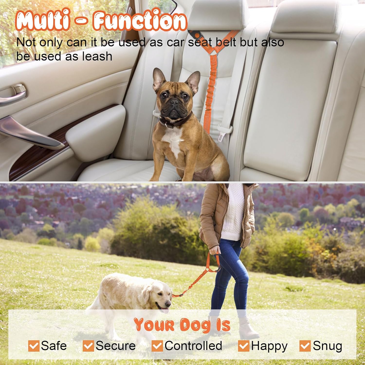 BWOGUE Pet Dog Cat Seat Belts, Car Headrest Restraint Adjustable Safety Leads Vehicle Seatbelt Harness (1 Pack) - Pet Explorer