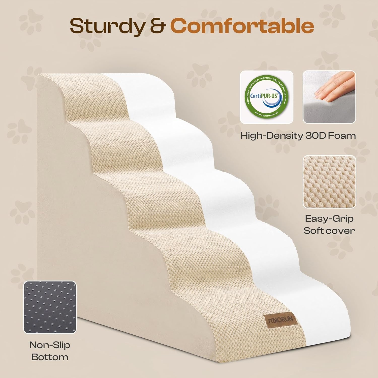 Dog Stairs for High Beds, Extra Tall 24.5" 5-Step Pet Steps for Medium & Small Dogs, Foam Ramp for Tall Couch & Bed, Washable Cover - Dog Steps for Bed - Pet Explorer