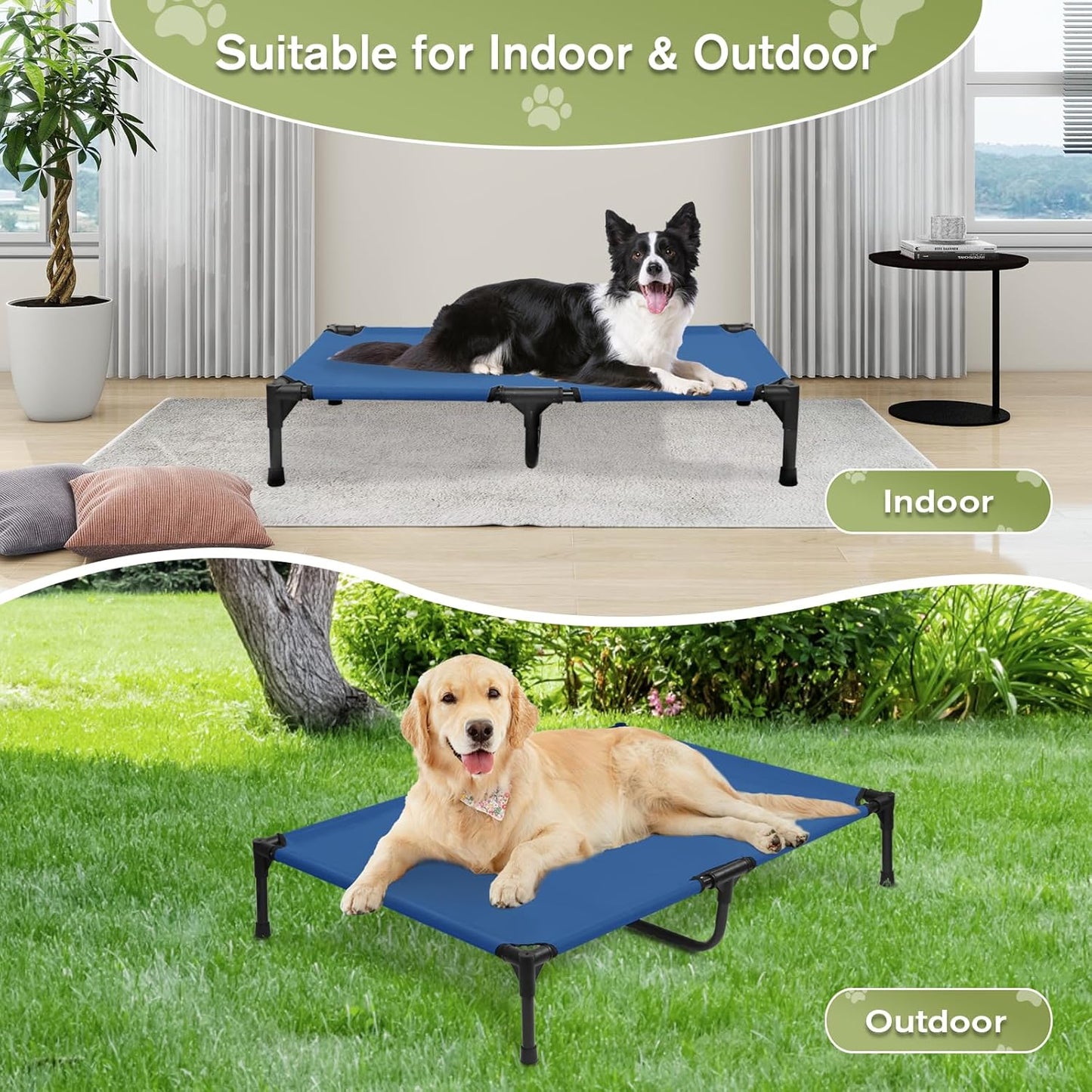 Elevated Dog Bed 42 Inch - Breathable Raised Pet Bed for Large Dogs, Waterproof Dog Cot Bed Easy to Assemble, Durable Portable Pet Cot with Non-Slip Feet, Blue - Pet Explorer