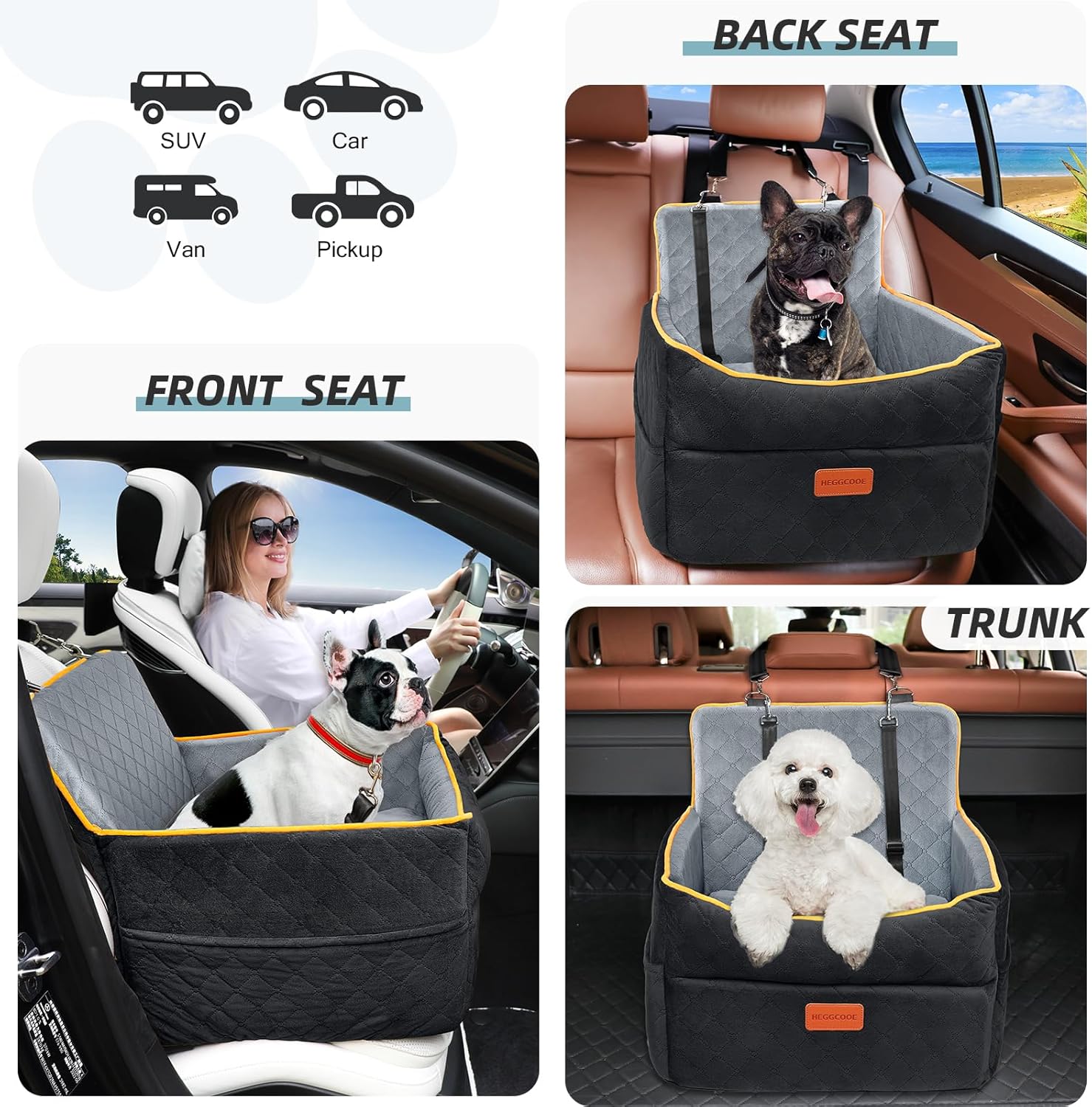 Small Dog Car Seat, Memory Foam Dog Booster Seats with Thick Cushion for Medium Dogs Under 35lbs, Detachable Washable Pet Car Seat Bed with Storage Pockets,2 Safety Belts - Pet Explorer