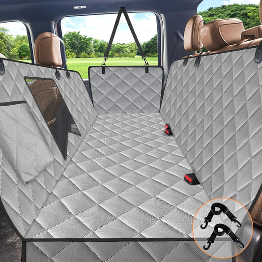 Kytely Dog Car Seat Cover for Back Seat,Waterproof Hammock with Mesh Window, Anti-Scratch Nonslip Car Seat Protector for Dogs, 600D Heavy Duty Dog Seat Cover for Cars Trucks and Suvs Gray - Pet Explorer