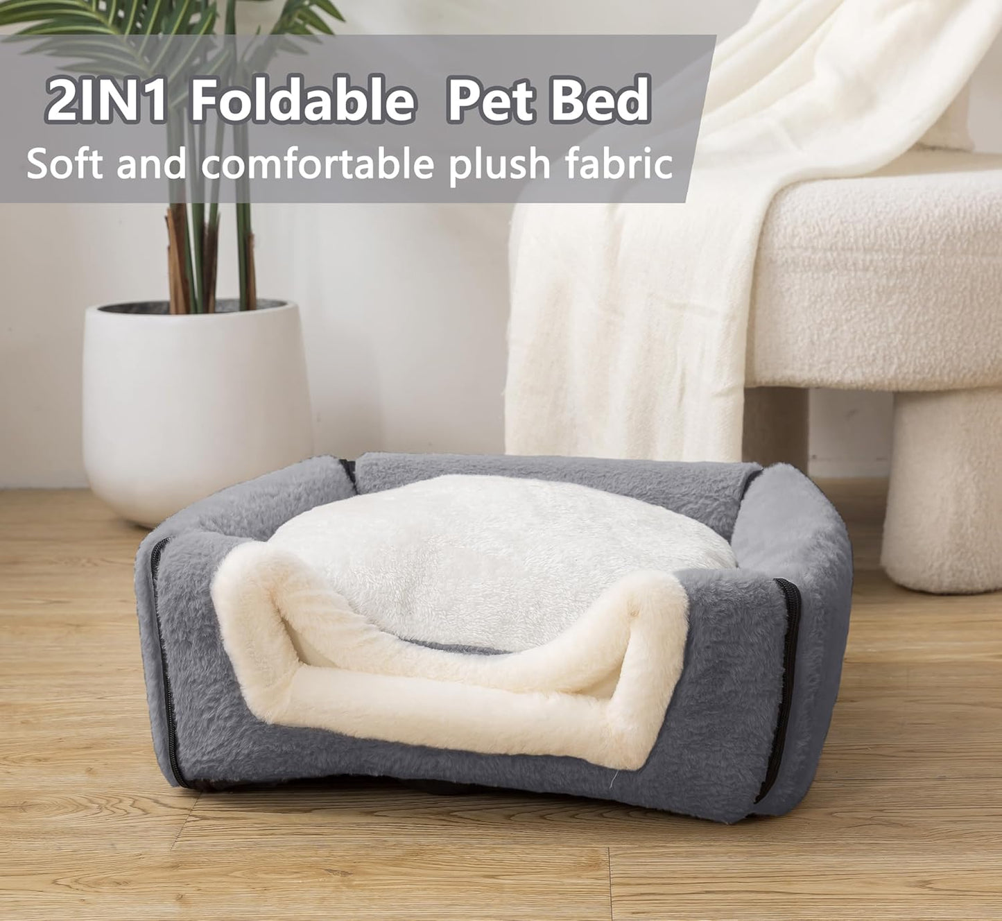 Cat Bed for Indoor Cats，Foldable cat cave，Anti-Slip & Water-Resistant Bottom，cat Houses for Indoor Cats or Small Dogs, Kitten Tent, Rabbit Bed，2 in 1 pet Bed (Dark Grey) - Pet Explorer
