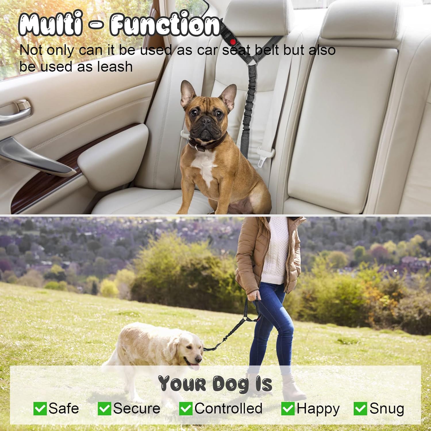 BWOGUE 2 Packs Dog Cat Safety Seat Belt Strap Car Headrest Restraint Adjustable Nylon Fabric Dog Restraints Vehicle Seatbelts Harness - Pet Explorer