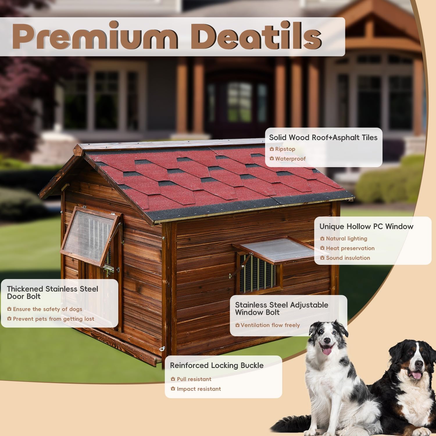 Dog House Outdoor for Large Breed Dogs,Waterproof Dog House Outdoor Outside with Weatherproof Finish,Door,Cozy Dog Kennel Indoor Large for All Seasons,4XL- 60.24"(D) X 47.24"(W) X 50.39 "(H) - Pet Explorer