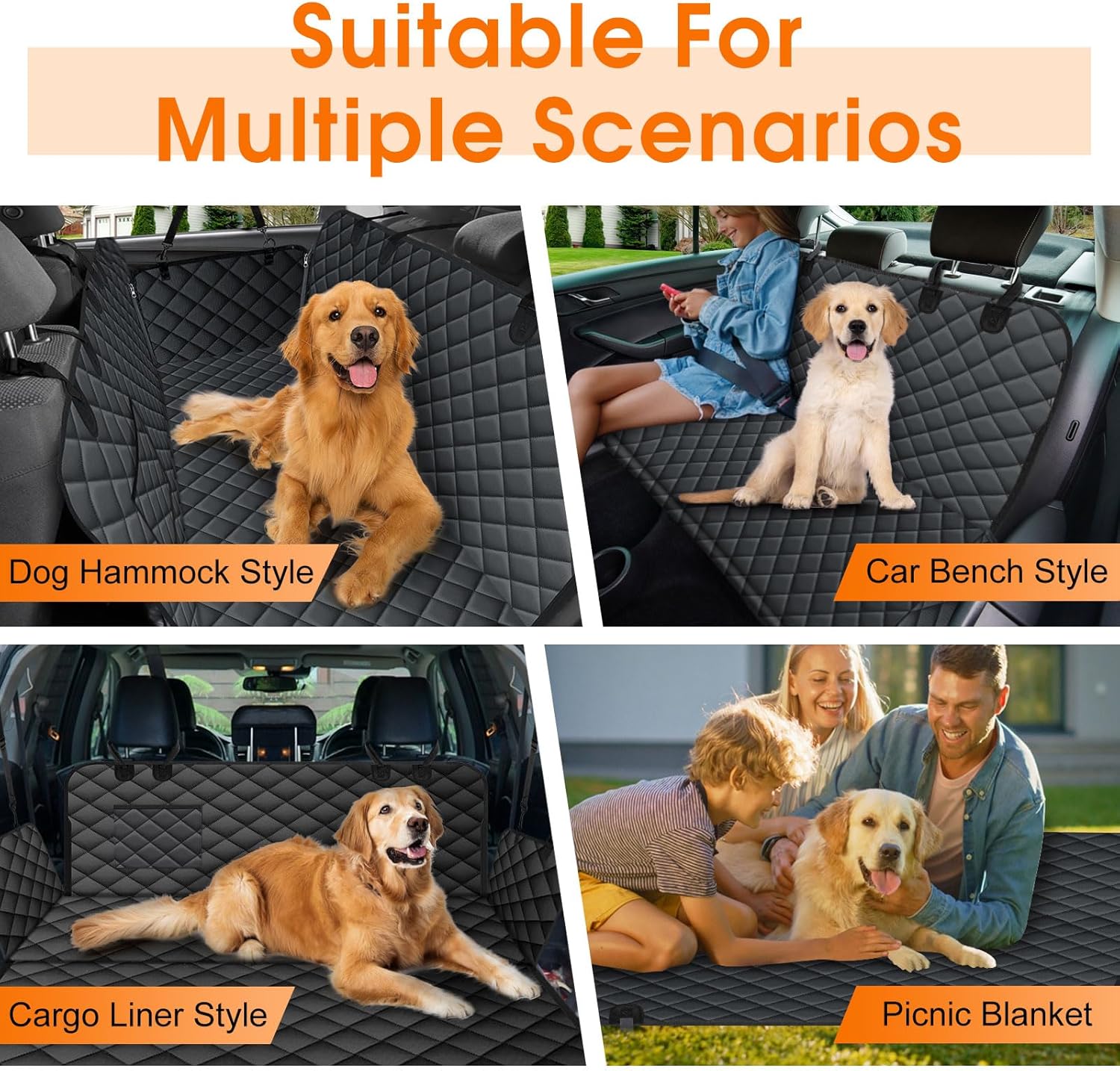 Waterproof Dog Car Seat Cover for Back Seat - Durable, Scratch Proof Pet Hammock with Nonslip Design & Storage Pockets, Fits Cars, SUVs, Trucks- S, Black - Pet Explorer