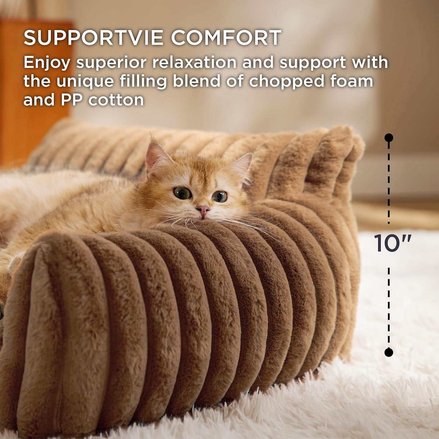 Bedsure Cute Cat Couch for Pets - Fluffy Cat Sofa with Premium Soft Corduroy Fleece, Fuzzy Pet Couch Bed with Removable Washable Cover, Supportive Pet Chair for Indoor Cats, 24inch, Copper Brown - Pet Explorer