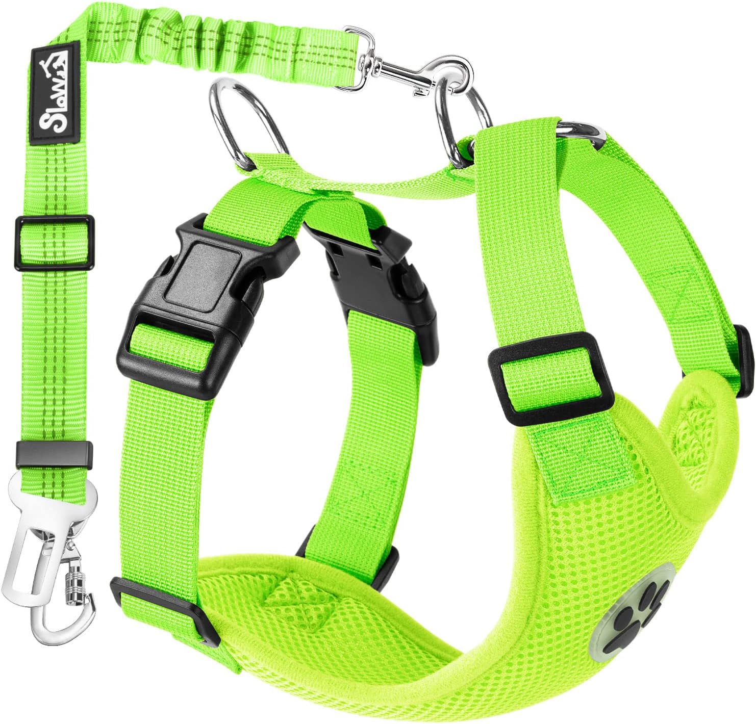 Lukovee Dog Seat Belt for Car, Adjustable Dog Car Harness for Large Medium Small Dogs, Soft Padded & Breathable Mesh Dog Seatbelt with Car Strap and Carabiner(Lime Green Double Clip,Small) - Pet Explorer