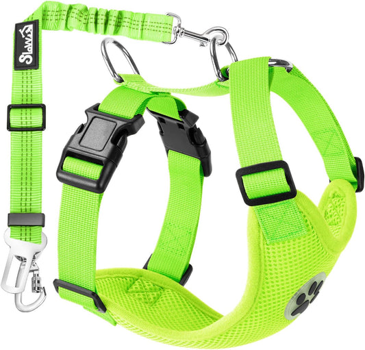 Lukovee Dog Seat Belt for Car, Adjustable Dog Car Harness for Large Medium Small Dogs, Soft Padded & Breathable Mesh Dog Seatbelt with Car Strap and Carabiner(Lime Green Double Clip,Small) - Pet Explorer