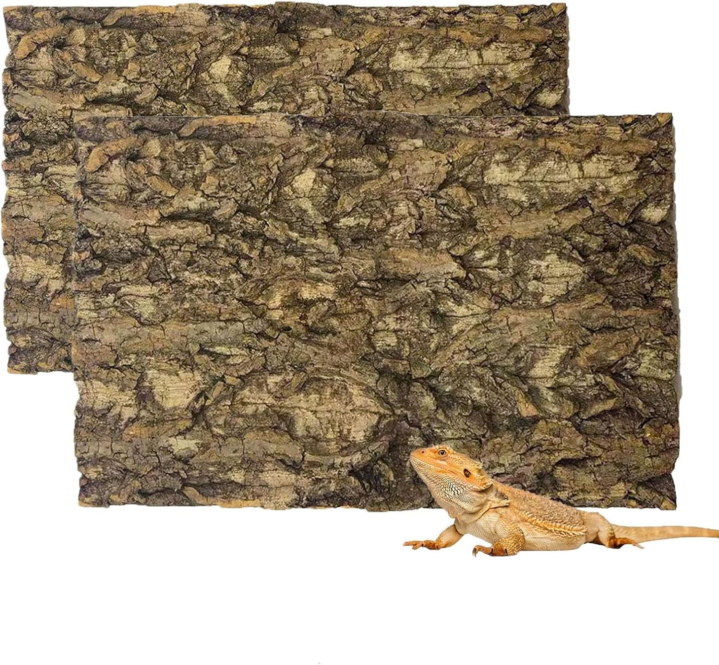 Tfwadmx 2Pcs Terrarium Cork Bark Background, 11.8"x7.8" Thickened Reptile Tank Tree Backdrop Wall Decor Habitat Climbing Mat Decoration for Lizard, Turtle, Gecko, Bearded Dragon, Frog, Chameleon - Pet Explorer