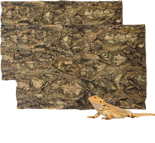 Tfwadmx 2Pcs Terrarium Cork Bark Background, 11.8"x7.8" Thickened Reptile Tank Tree Backdrop Wall Decor Habitat Climbing Mat Decoration for Lizard, Turtle, Gecko, Bearded Dragon, Frog, Chameleon - Pet Explorer