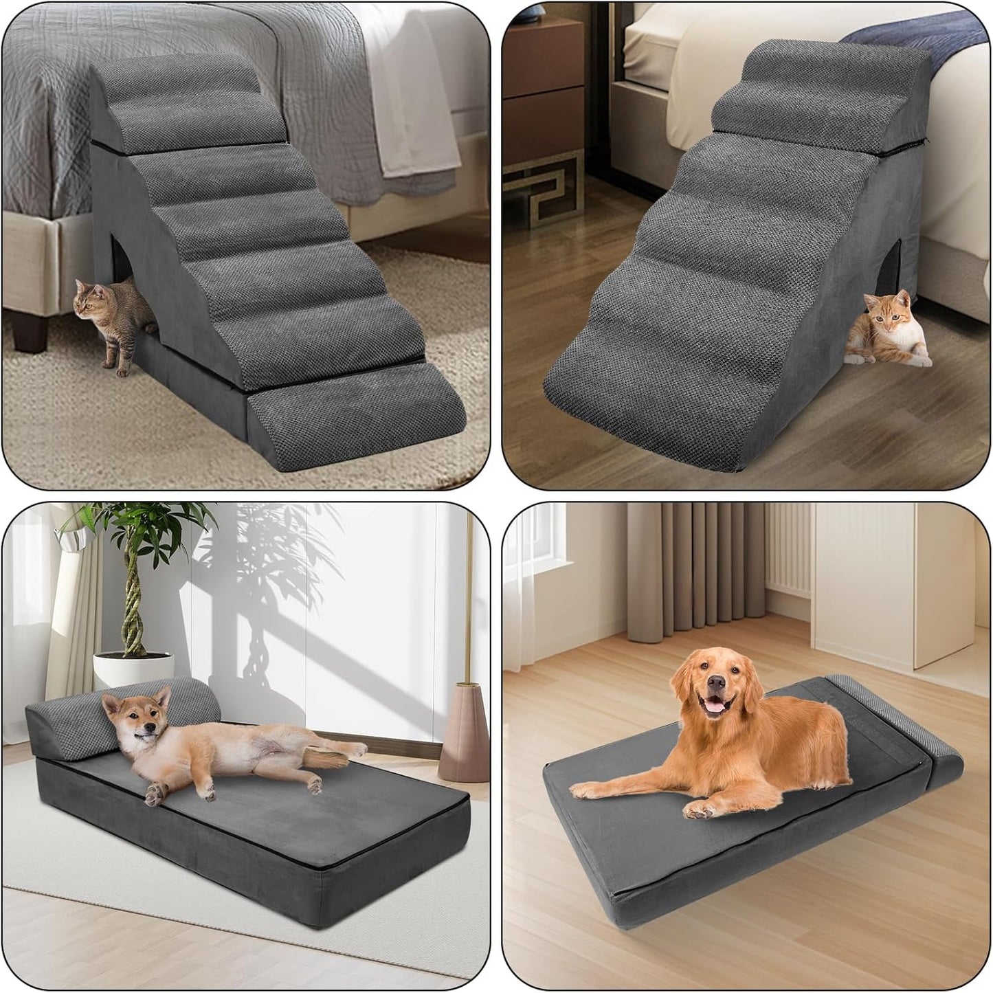 Foam Dog Stairs & Steps Ramps for High Beds 30-36 inches High Tall Large Dogs, LitaiL 7 Step Pet Stairs Steps for High Beds 30 inch Small Dogs, Non-Slip Dog Ramps for Bed - Pet Explorer
