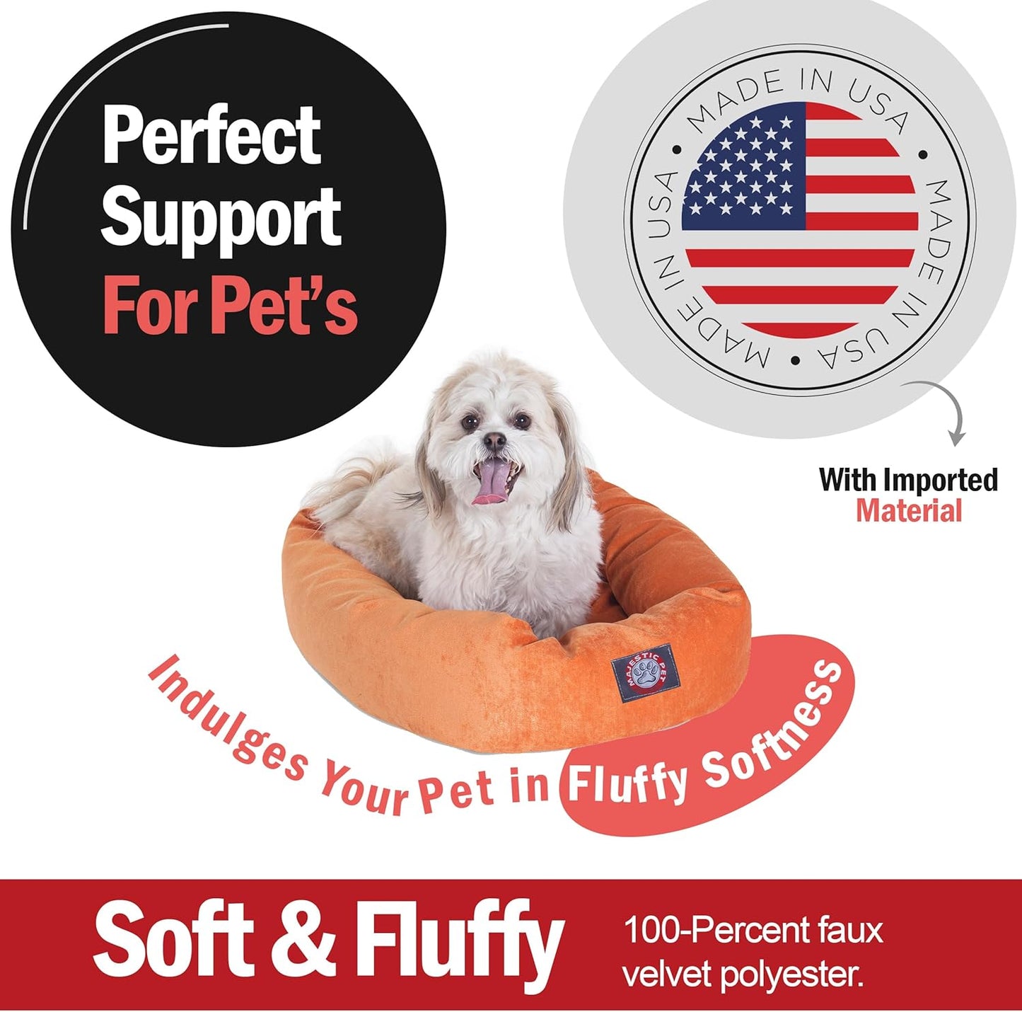 Majestic Pet 24 Inch Micro Velvet Calming Dog Bed Washable 24x19x7 (inch) – Cozy Soft Round Donut Dog Bed with Spine for Head Support - Pet Bed Small – Orange (2025) - Pet Explorer