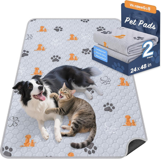 Washable Pee Pads for Dogs, 2 Pack Absorbent Reusable Training Dog Pads Pet Puppy Pads, Non-Slip Potty Pads for Whelping, Playpen, Crate, Bed, Orange, 24"x48" - Pet Explorer