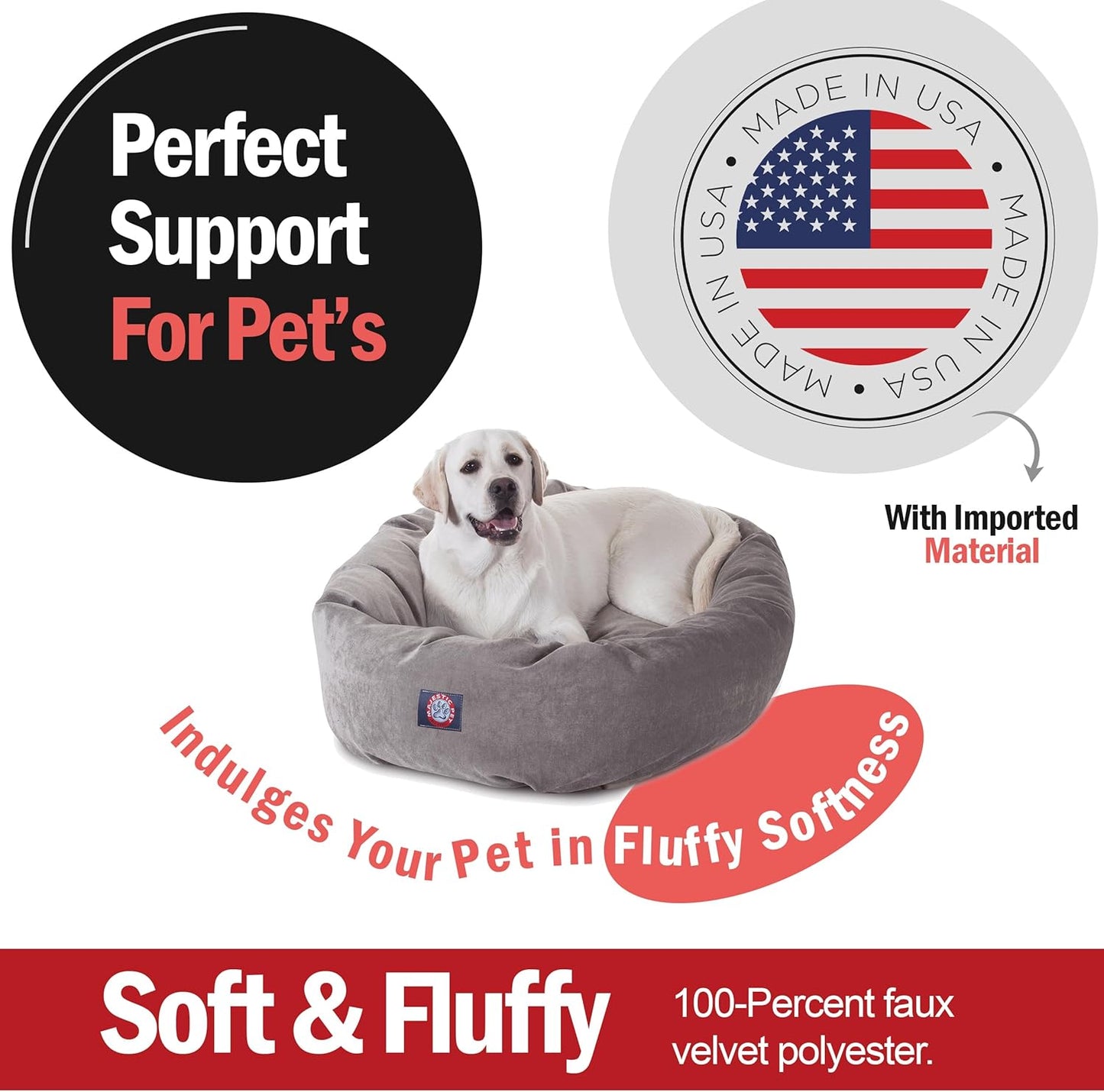 Majestic Pet 40 Inch Micro Velvet Calming Dog Bed Washable 40x29x9 (inch) – Cozy Soft Round Donut Dog Bed with Spine for Head Support - Pet Bed Large - Vintage (2025) - Pet Explorer