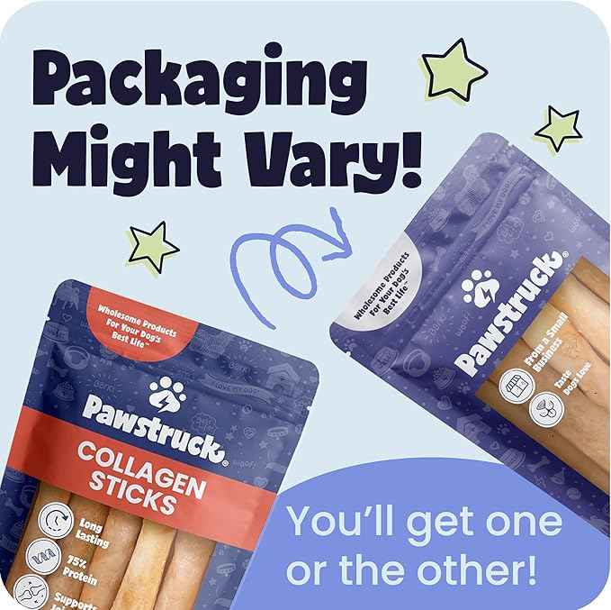 Pawstruck Natural Large Collagen Stick Springs for Dogs - Vet-Approved Long Lasting Alternative to Traditional Rawhide & Bully Sticks with Glucosamine & Chondroitin - 4 Pack - Packaging May Vary