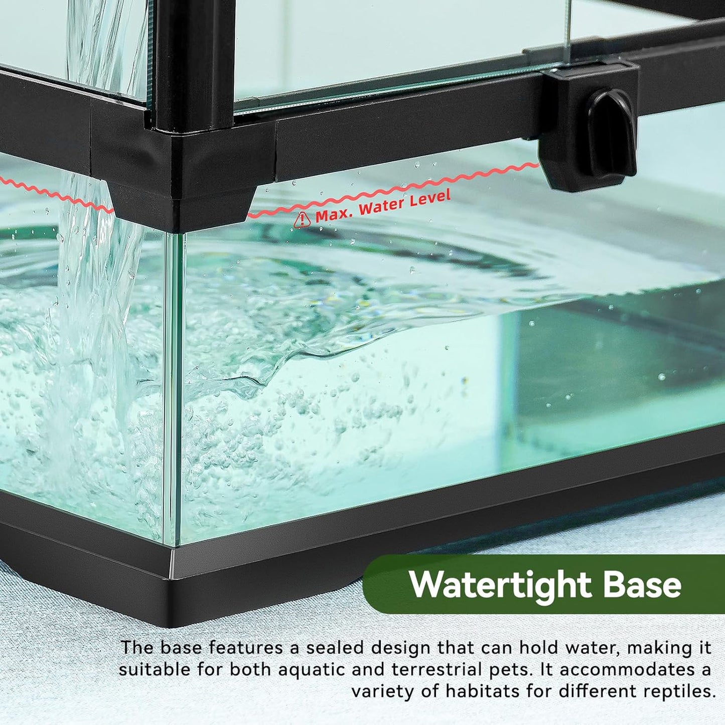 18x12x12 12 Gallon Glass Reptile Tank Front Opening Terrarium Suitable for Leopard Geckos, Snakes Tree Frogs Chameleons Watertight Base, Ventilated Metal Mesh Top, Pre-Drilled Cable Holes - Pet Explorer