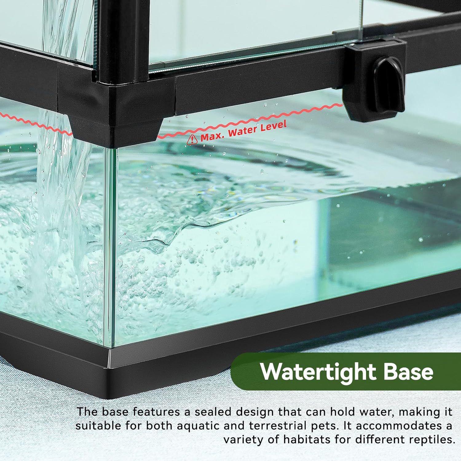 18x12x12 12 Gallon Glass Reptile Tank Front Opening Terrarium Suitable for Leopard Geckos, Snakes Tree Frogs Chameleons Watertight Base, Ventilated Metal Mesh Top, Pre-Drilled Cable Holes - Pet Explorer