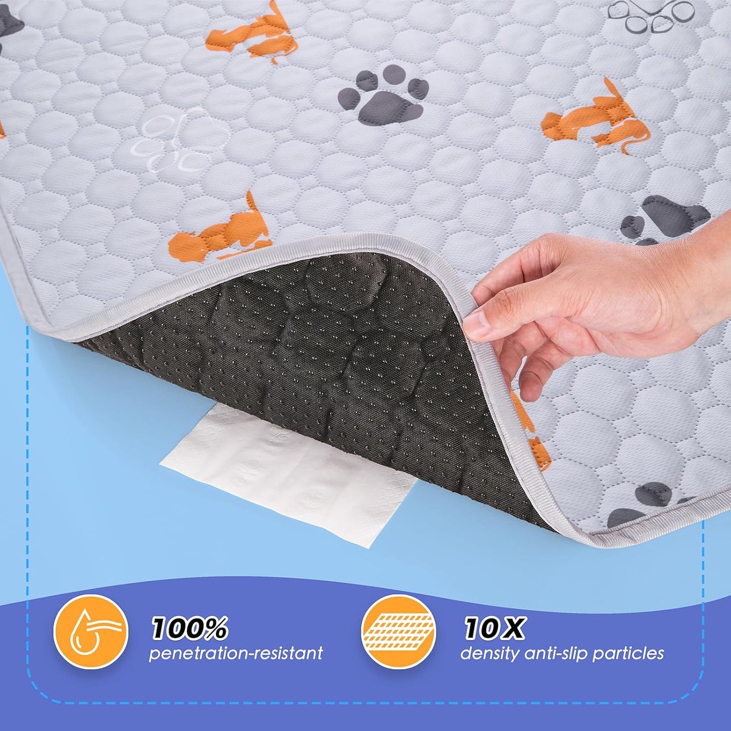 Washable Pee Pads for Dogs, 2 Pack Absorbent Reusable Training Dog Pads Pet Puppy Pads, Non-Slip Potty Pads for Whelping, Playpen, Crate, Bed, Orange, 48"x48" - Pet Explorer
