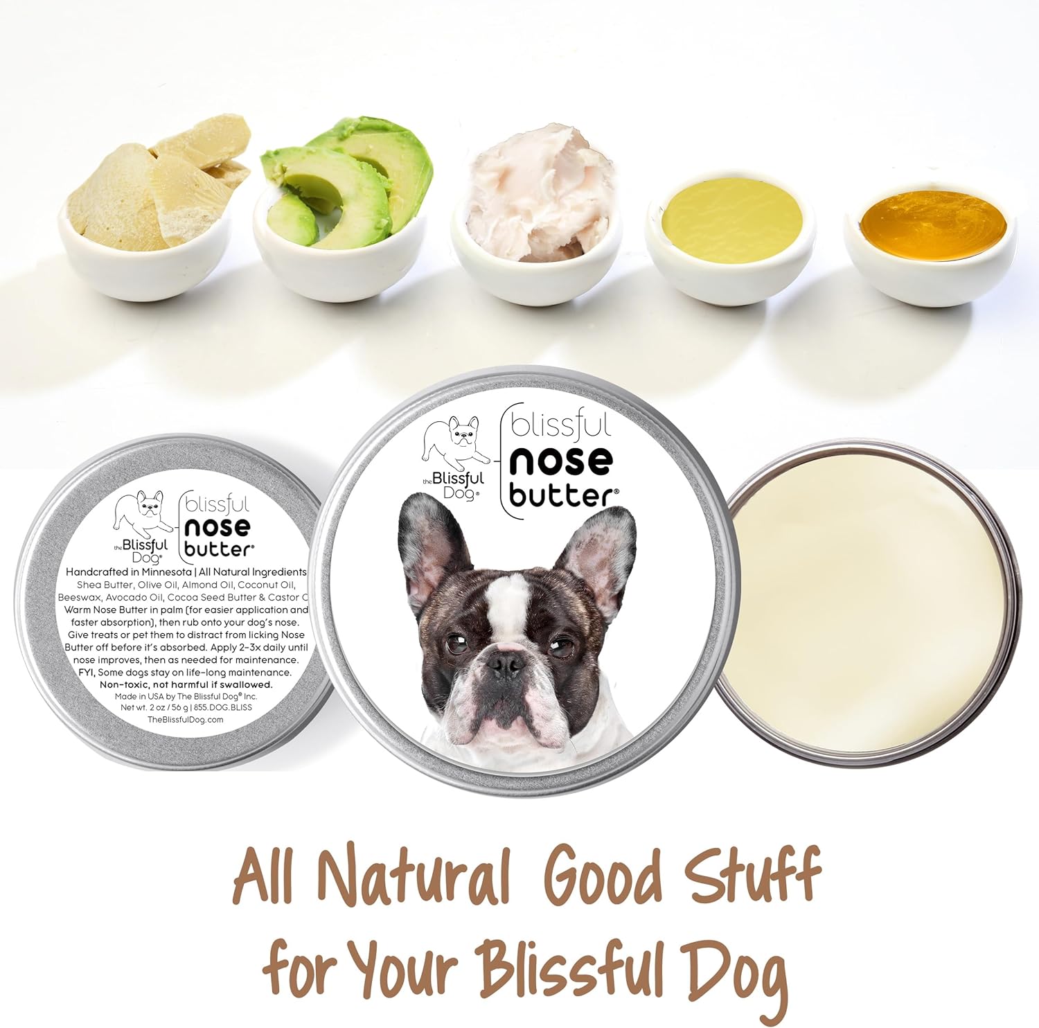 The Blissful Dog French Bulldog Pied Nose Butter for Dry, Cracked Skin, Lick-Safe Dog Nose Balm with Moisturizing Shea Butter, Almond, Olive, and Essential Oils, Pet Supplies, Uncented, 8 oz. - Pet Explorer