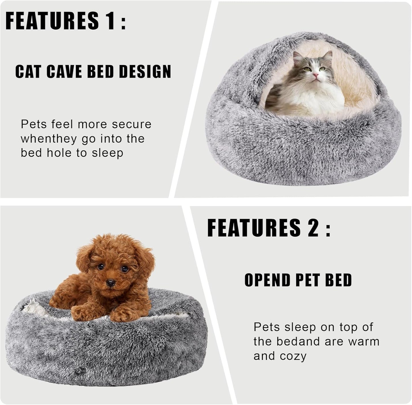 HYQ Small Dog Bed with Cover Cave, Cat Beds for Indoor Cats Washable, Cozy Cat Cave Bed, Round Puppy Bed with Hooded Cover, Dog Beds for Small Dogs with Anti-Slip Bottom (Grey, 20×20 Inch) - Pet Explorer