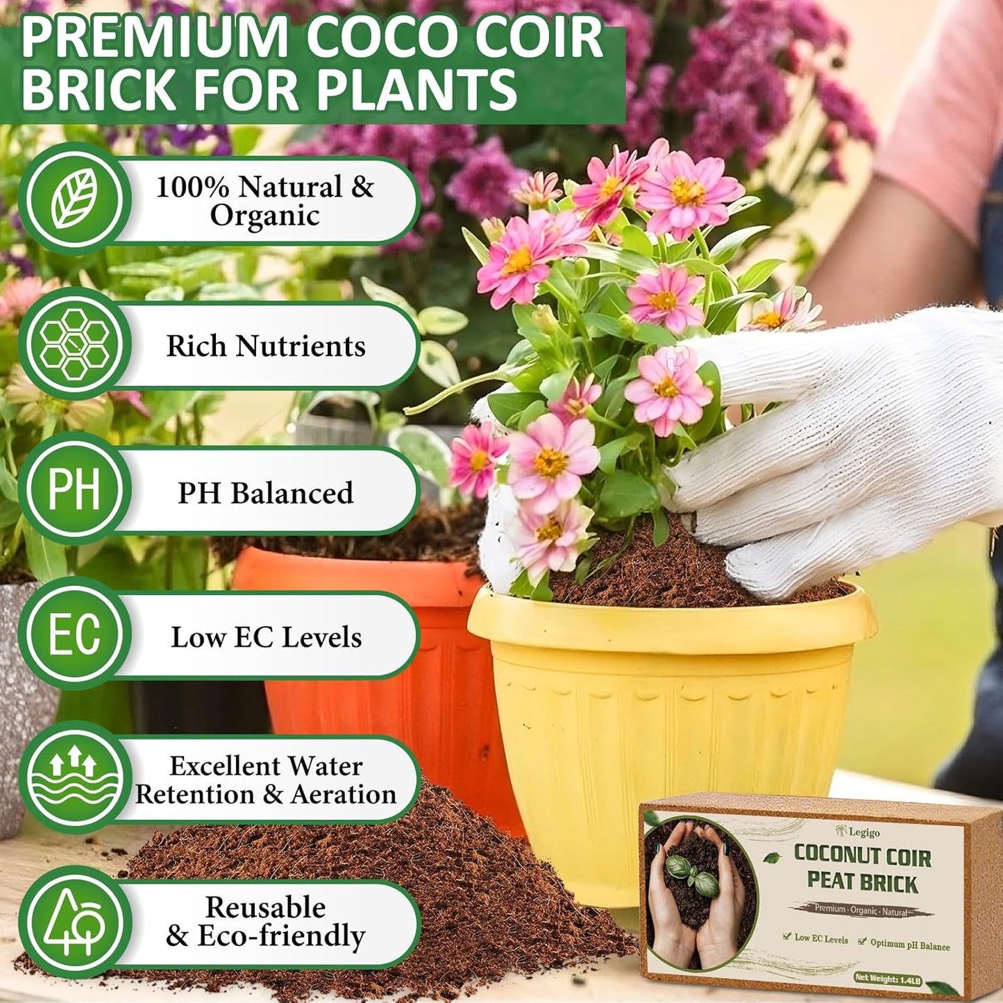 Legigo 2 Pack Premium Coco Coir Brick for Plants- 100% Organic Compressed Coconut Coir Bricks Starting Mix, Coco Coir Fiber Coconut Husk for Planting, Gardening, Potting Soil Substrate, Herbs - Pet Explorer
