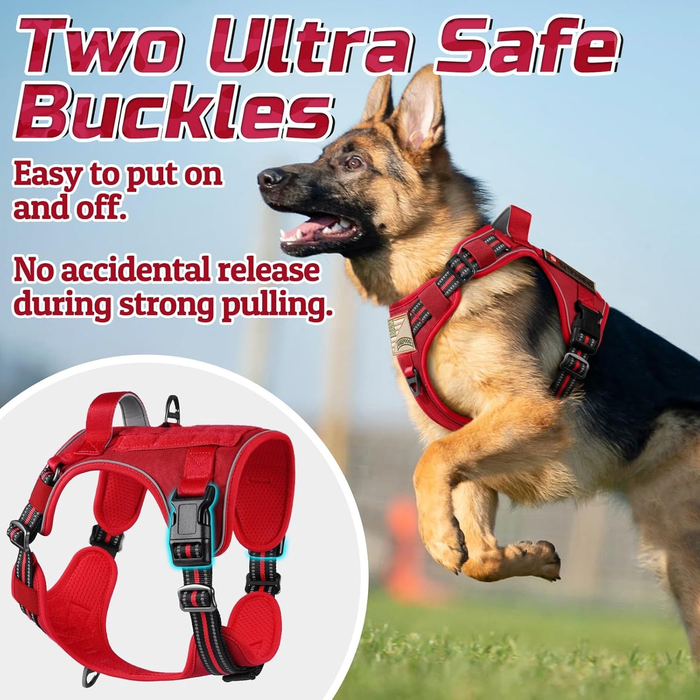 rabbitgoo Tactical Dog Harness for Small Dogs, No Pull Military Service Vest with Handle & Molle, Easy Control for Training Walking, Adjustable Reflective Straps, Red, S