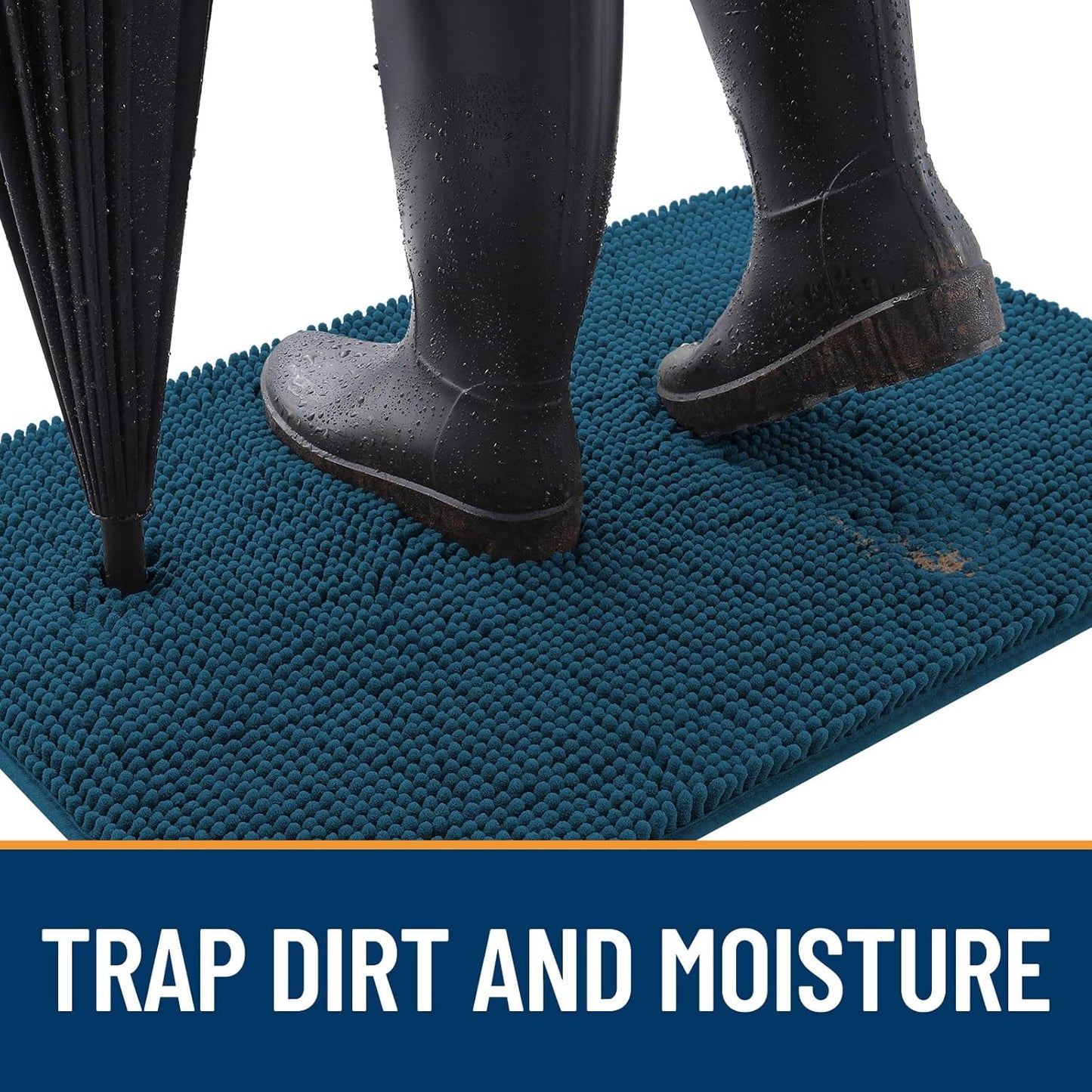OLANLY Dog Door Mat for Muddy Paws 24x16, Absorbs Moisture and Dirt, Absorbent Non-Slip Washable Doormat, Quick Dry Chenille Mud Mat, Entry Indoor Entryway Carpet for Inside Floor, Atlantic Blue