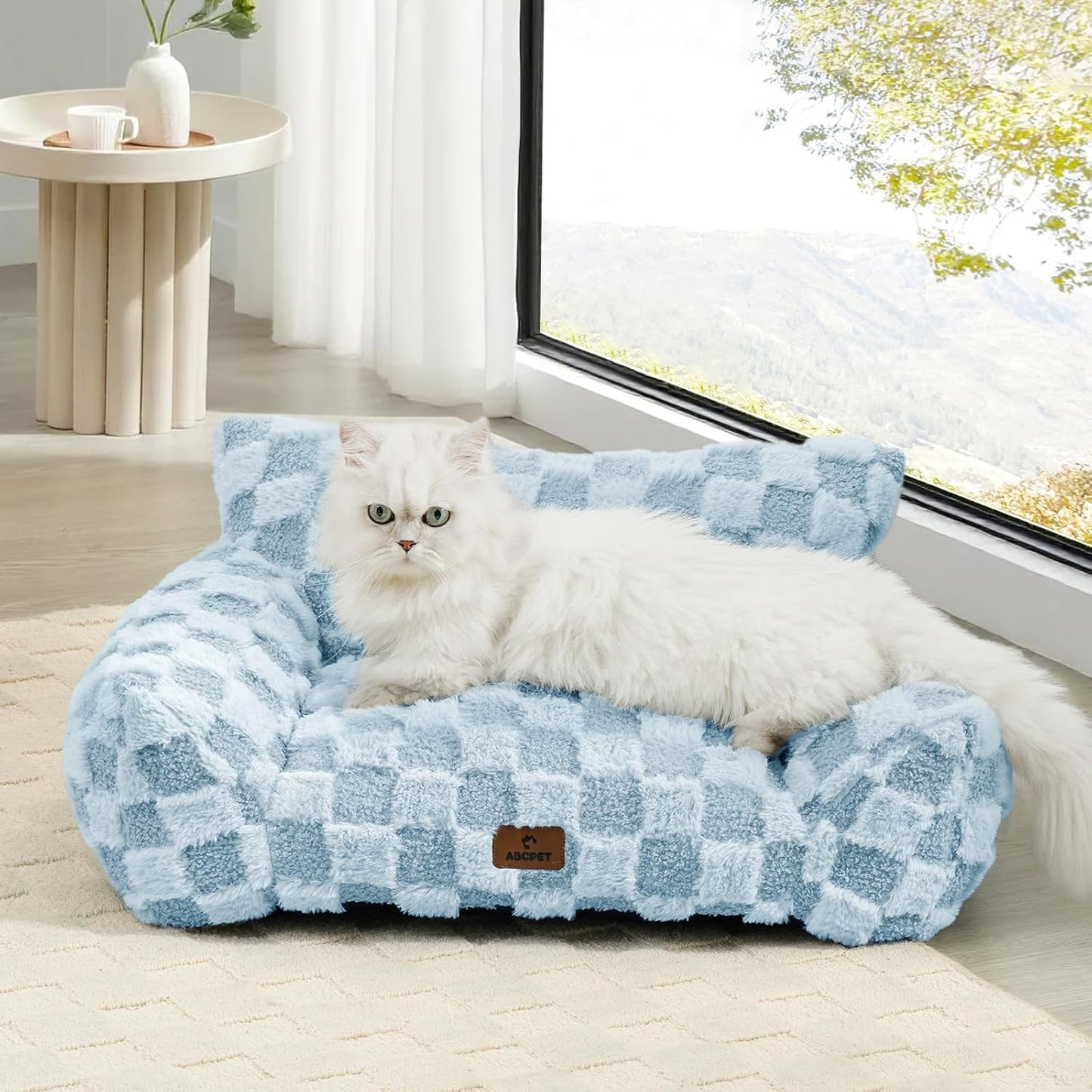 Cat Bed Cats Couch for Puppy and Kitten, Fluffy Pet Couch Small Dog Sofa Bed, Supportive Cat Sofa for Indoor Cats, Washable Cover & Non-Slip, 26 inch, Blue - Pet Explorer