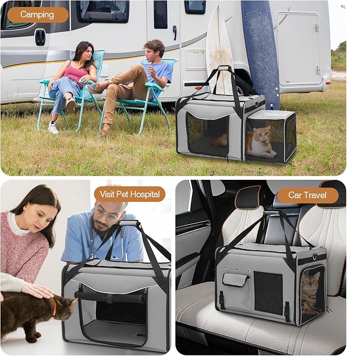 Large Cat Carrier for 2 Cats, 24"x16"x17" Soft Cat Travel Carrier with Litter Box, Expandable Cat Carrier for Car Travel Long Distance, Up to 55 lbs