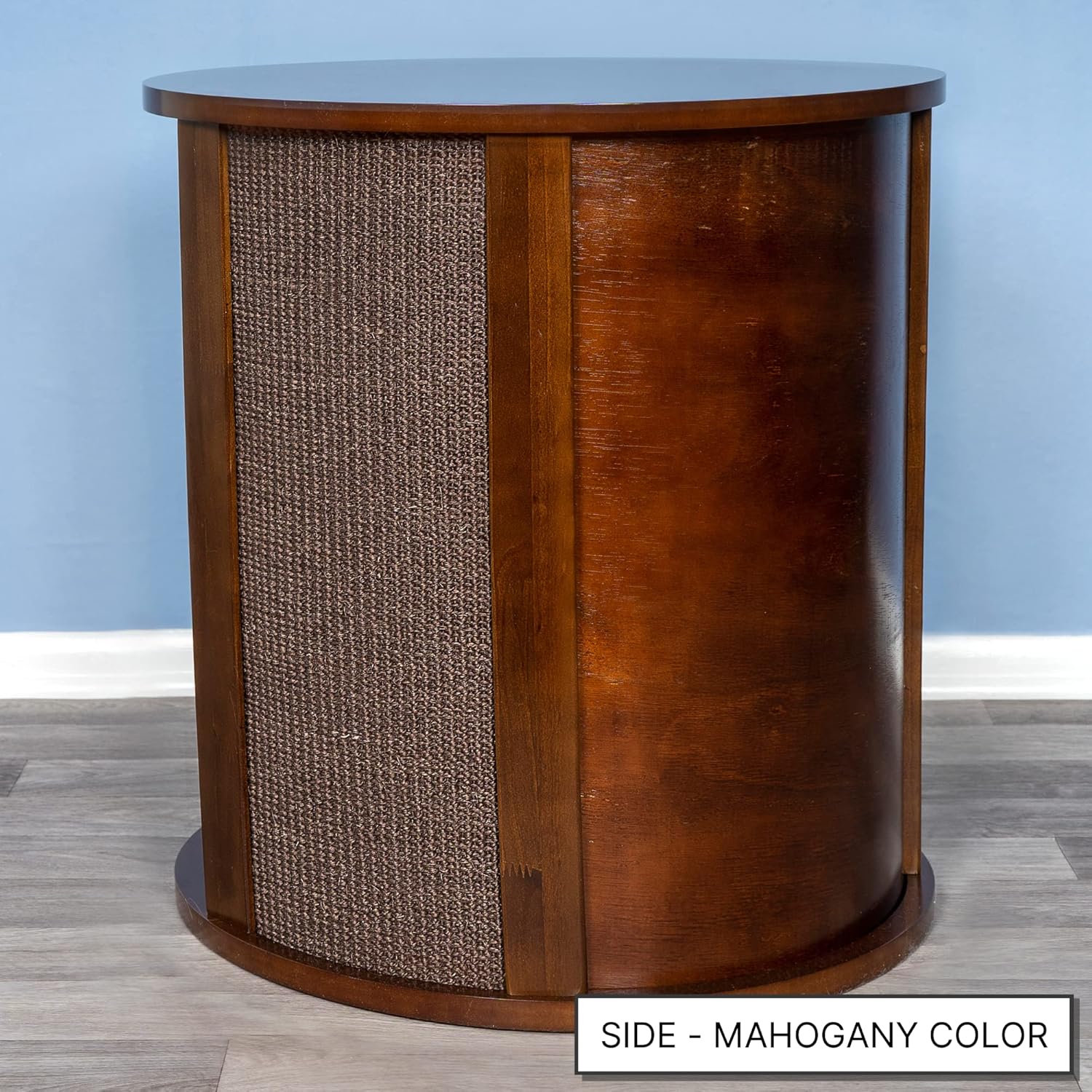 THE REFINED FELINE Purrrrfect End Table Cat Bed Cave in Black Espresso, Multipurpose Wood Cat Furniture Nightstand, Easy to Clean Covered Cat Bed with Replaceable Scratching Post & Washable Cushion - Pet Explorer