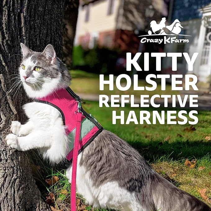 Kitty Holster Reflective Cat Harness – High-Visibility Cat Harness for Travel, Day and Night Walking - Soft Cotton Cat Accessories, Breathable, Secure & Washable, Made in USA - Flamingo Pink, XL