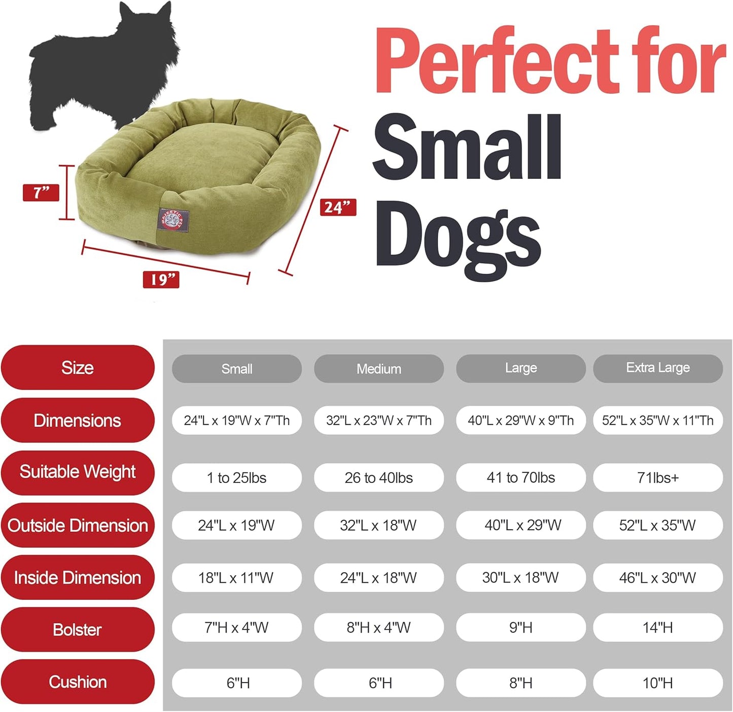 Majestic Pet Villa 24 Inch Shredded Memory Foam Dog Bed for Small Sized Dogs 24x19x7 Inch–Orthopedic Dog Bed-Durable Pet Bed - Washable Small Pet Bed with Head Support-Apple - Pet Explorer