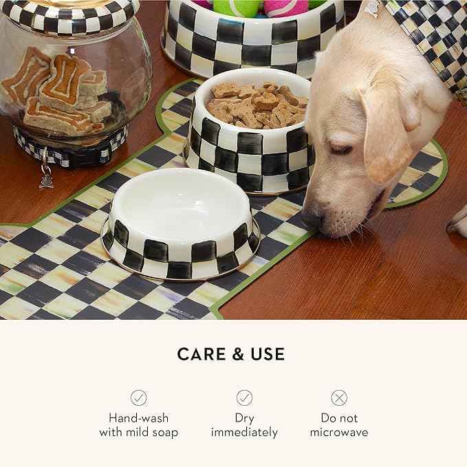 MACKENZIE-CHILDS Pet Bowl, Cute Cat and Dog Bowl for Food and Water, Black-and-White Courtly Check, Small