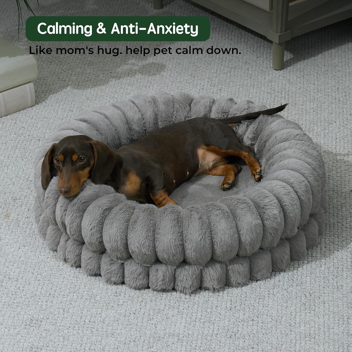 BALANCE Luxury Donut Dog Bed, 23 Inches Round Dog Beds for Small Dogs Washable, Orthopedic Calming Pet Bed for Puppy and Cats with Anti-Slip Bottom, Gray - Pet Explorer