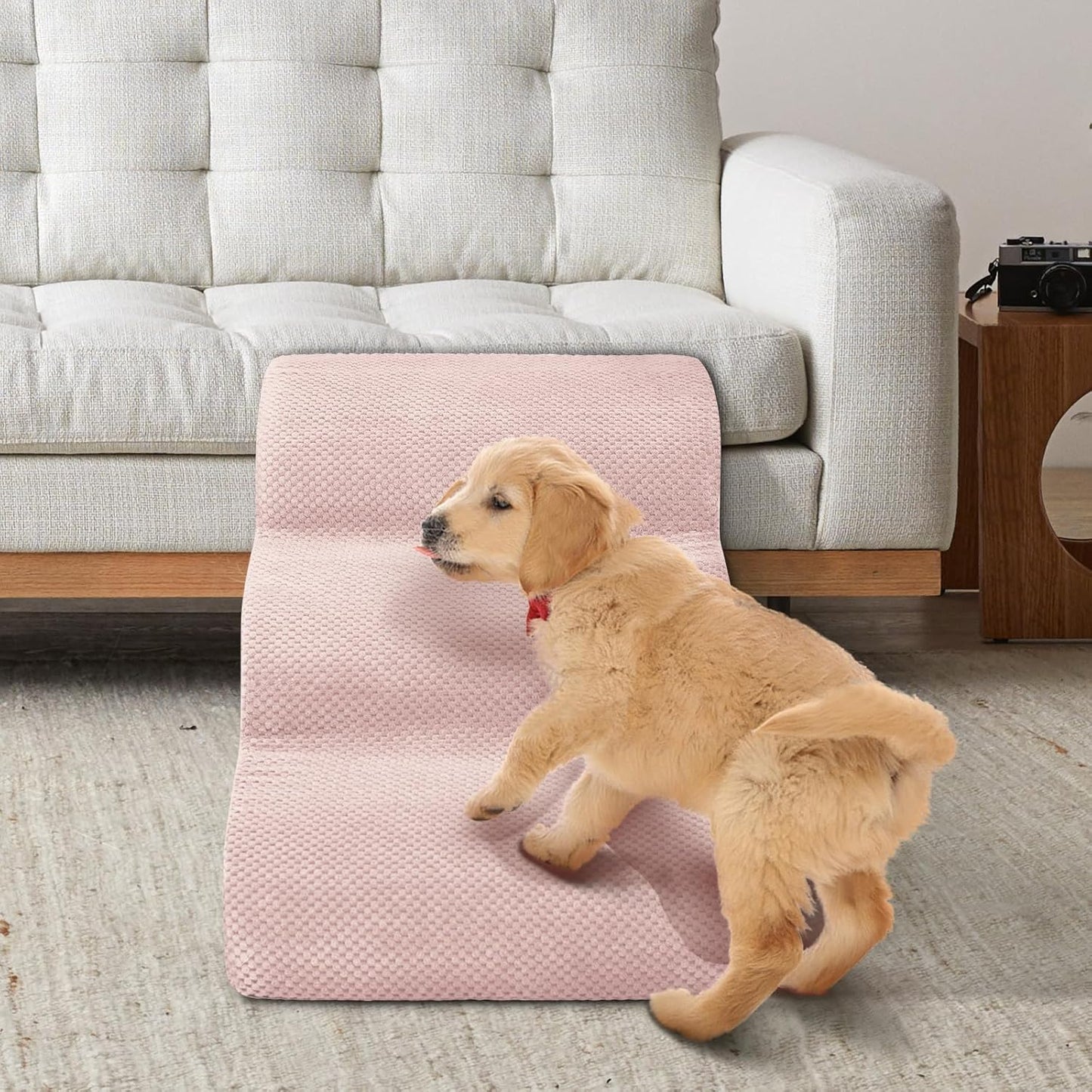 Dog Stairs for Small Dogs - High Density Foam Pet Steps, Extra Wide Dog Ramp with Non-Slip Bottom for High Beds, Couch and Sofa, Best for Dogs Injured, Older Doggy Cats,3 Steps, Pink - Pet Explorer