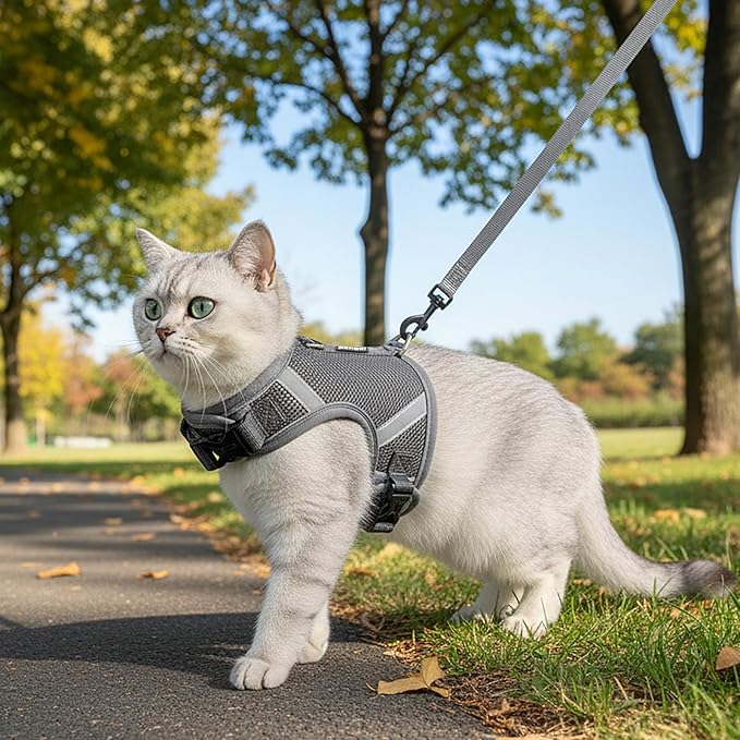 Cat Harness and Leash Escape Proof Kitten Harness Cat Leash for Walking Travel Service Cat Vest, Grey, X-Small