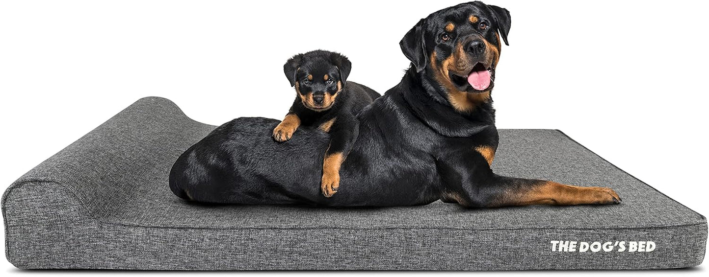 The Dog’s Bed Orthopedic Headrest Dog Bed XXL Grey Linen 54x36, Memory Foam, Pain Relief for Arthritis, Hip & Elbow Dysplasia, Post Surgery, Lameness, Veterinary Approved, Waterproof Washable Cover - Pet Explorer