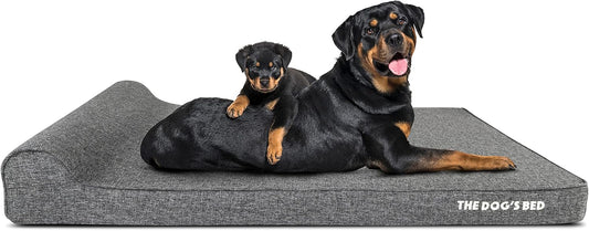The Dog’s Bed Orthopedic Headrest Dog Bed XXL Grey Linen 54x36, Memory Foam, Pain Relief for Arthritis, Hip & Elbow Dysplasia, Post Surgery, Lameness, Veterinary Approved, Waterproof Washable Cover - Pet Explorer