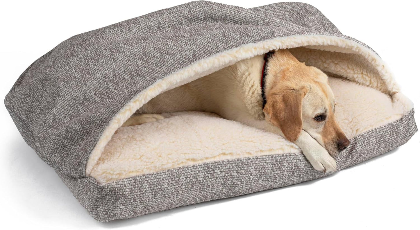 Snoozer Pet Products Luxury Rectangle Cozy Cave Dog Bed with Microsuede, Showdog Collection, Large, Merlin Linen - Pet Explorer