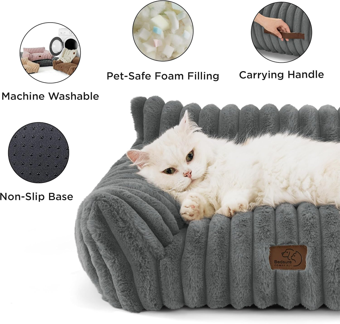 Bedsure Cute Dog Couch for Pets - Fluffy Dog Sofa with Premium Soft Corduroy Fleece, Small Dogs Couch Bed with Washable Cover, Supportive Pet Sofa Bed for Medium Large Dogs, 36inch, Warm Grey - Pet Explorer