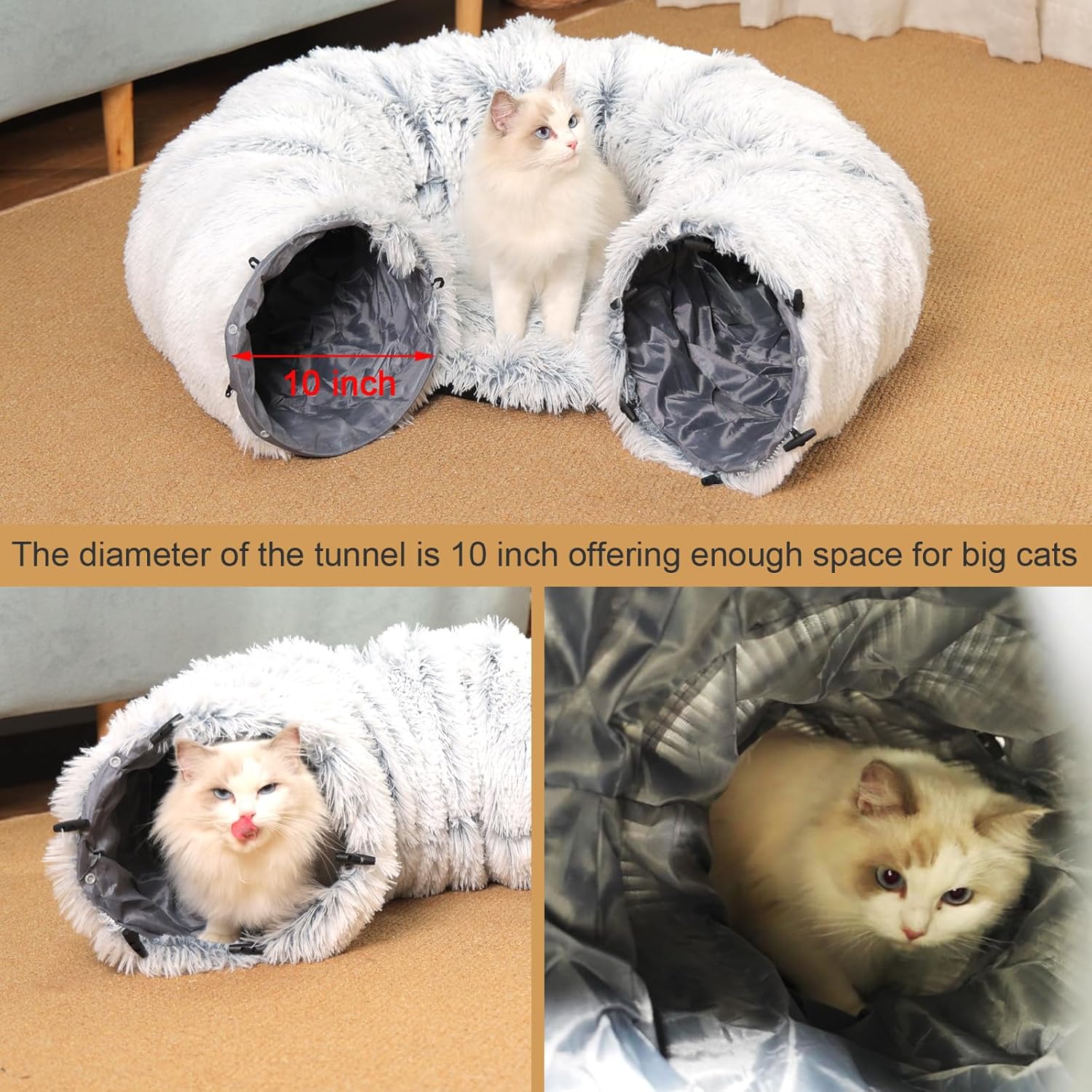 Cat Tunnel with Cat Bed for Indoor Cats, Soft Plush Peekaboo Cat Cave Donut Tunnel, Multifunctional Playground Toys Hideplace for Small Medium Large Kittens, Rabbit, Ferret - Pet Explorer