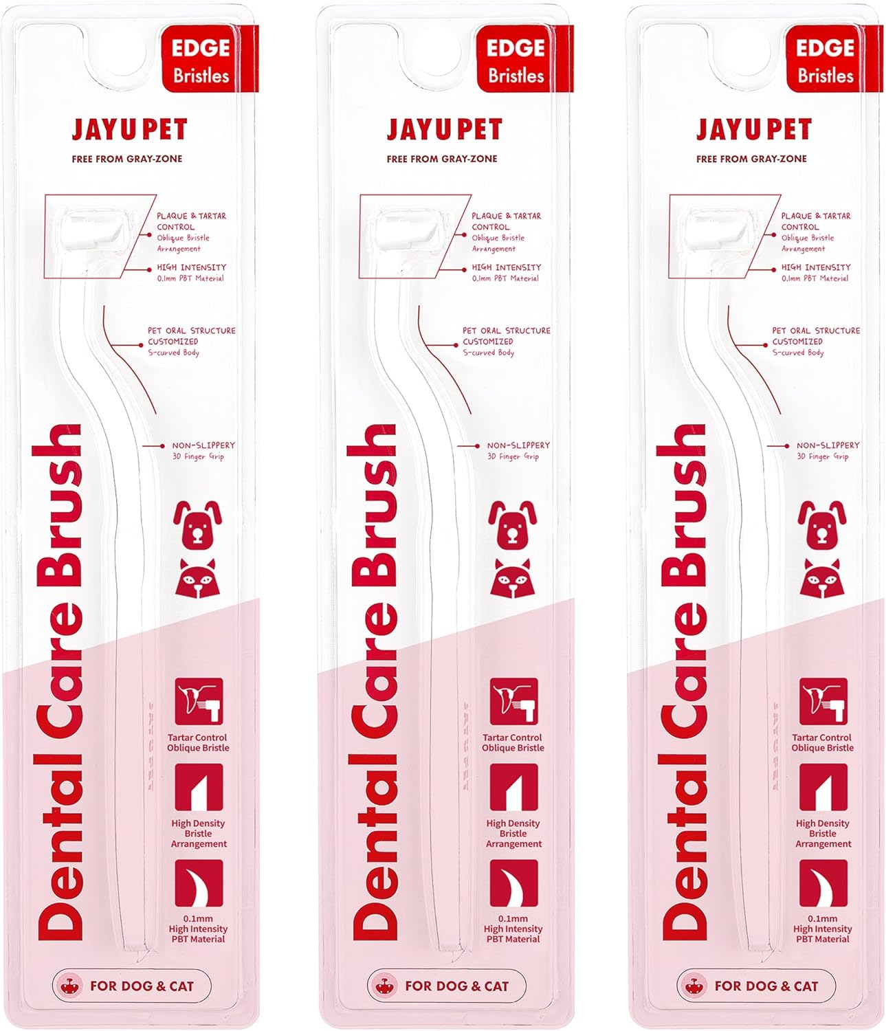 JAYU PET Dental Care Brush (Edge Bristles) 3ea - Micro Round Head Dog Toothbrush, Cat Toothbrush, Dental Care, Perfect for Kitten & Small Breed with End-tuft Diagonal-Shaped Bristle & Easy Grip Handle - Pet Explorer