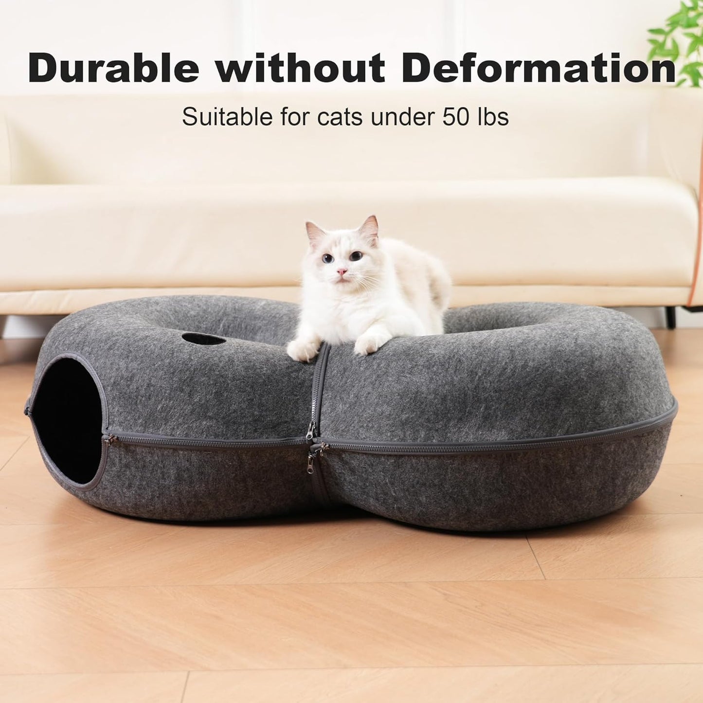 8-Shaped Large Cat Tunnel Bed for Indoor Cats, Infinite Circulation Peekaboo Cat Cave with 12 Toy Balls, Cat Donut Tunnel for Cats up to 30 Pounds (Dark Grey, L 38x24x11in) - Pet Explorer