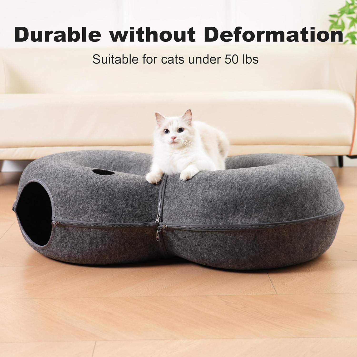 8-Shaped Large Cat Tunnel Bed for Indoor Cats, Infinite Circulation Peekaboo Cat Cave with 12 Toy Balls, Cat Donut Tunnel for Cats up to 30 Pounds (Dark Grey, L 38x24x11in) - Pet Explorer
