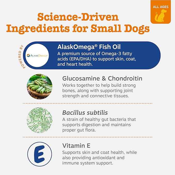 Zesty Paws Dog Multivitamin, Chewable Dog Vitamins and Supplements for Hip & Joints, Skin & Coat, Omega 3 Fish Oil for Dogs- Senior & Puppy Multivitamin - Chicken Mini Bites- 90ct