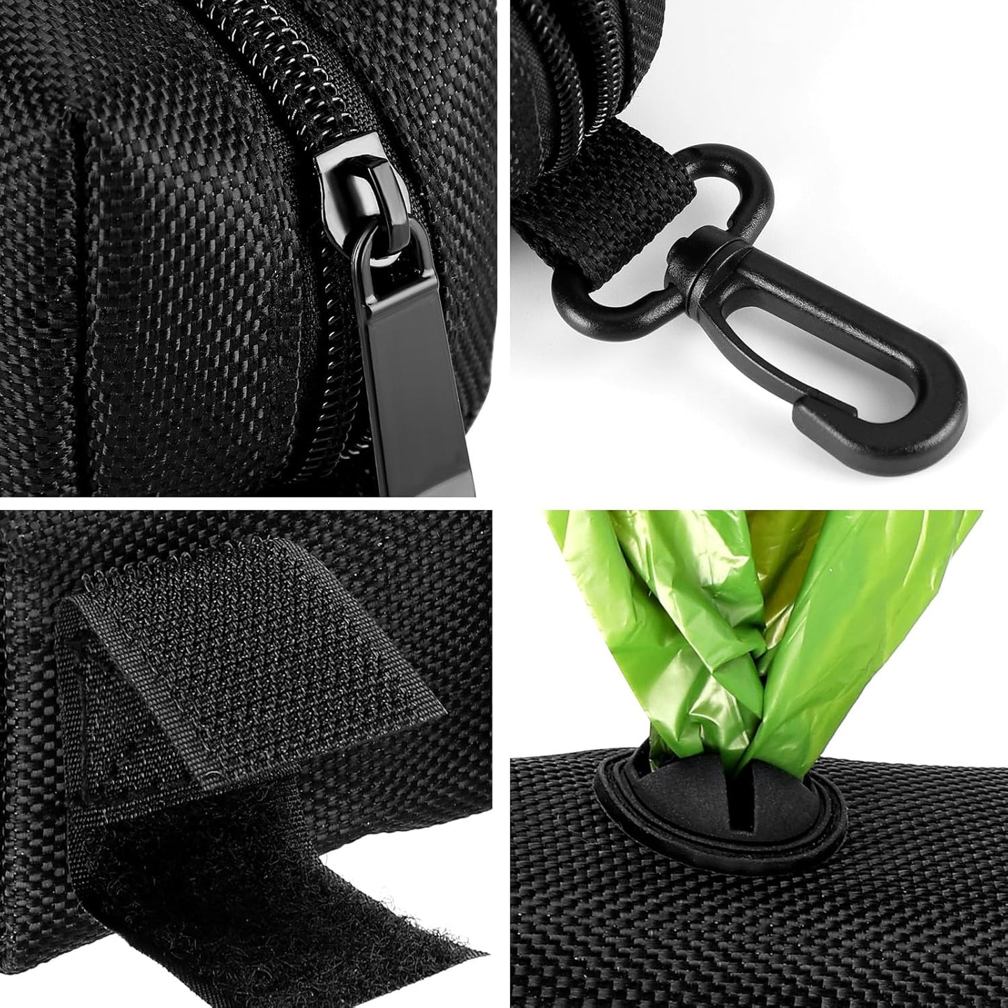 Dog Waste Bag Dispenser Pet Poop Bags Holder for Doggie Waste Bags Dispensers Soft Fabric Zipper Small Doggy Puppy Pouch for Leash Accessory Attachment with Carrier,Black - Pet Explorer