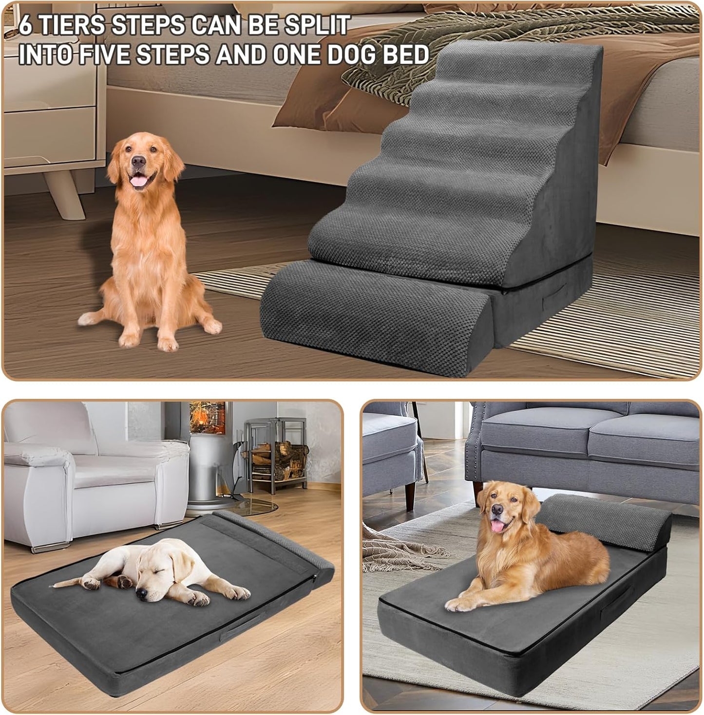 Soft Dog Stairs & Steps for High Beds 24-28 Inches Tall for Small Dogs, LitaiL Pet Stairs/Steps for Beds 28 Inches High, Non-Slip Dog Ramps for Older Cats - Pet Explorer