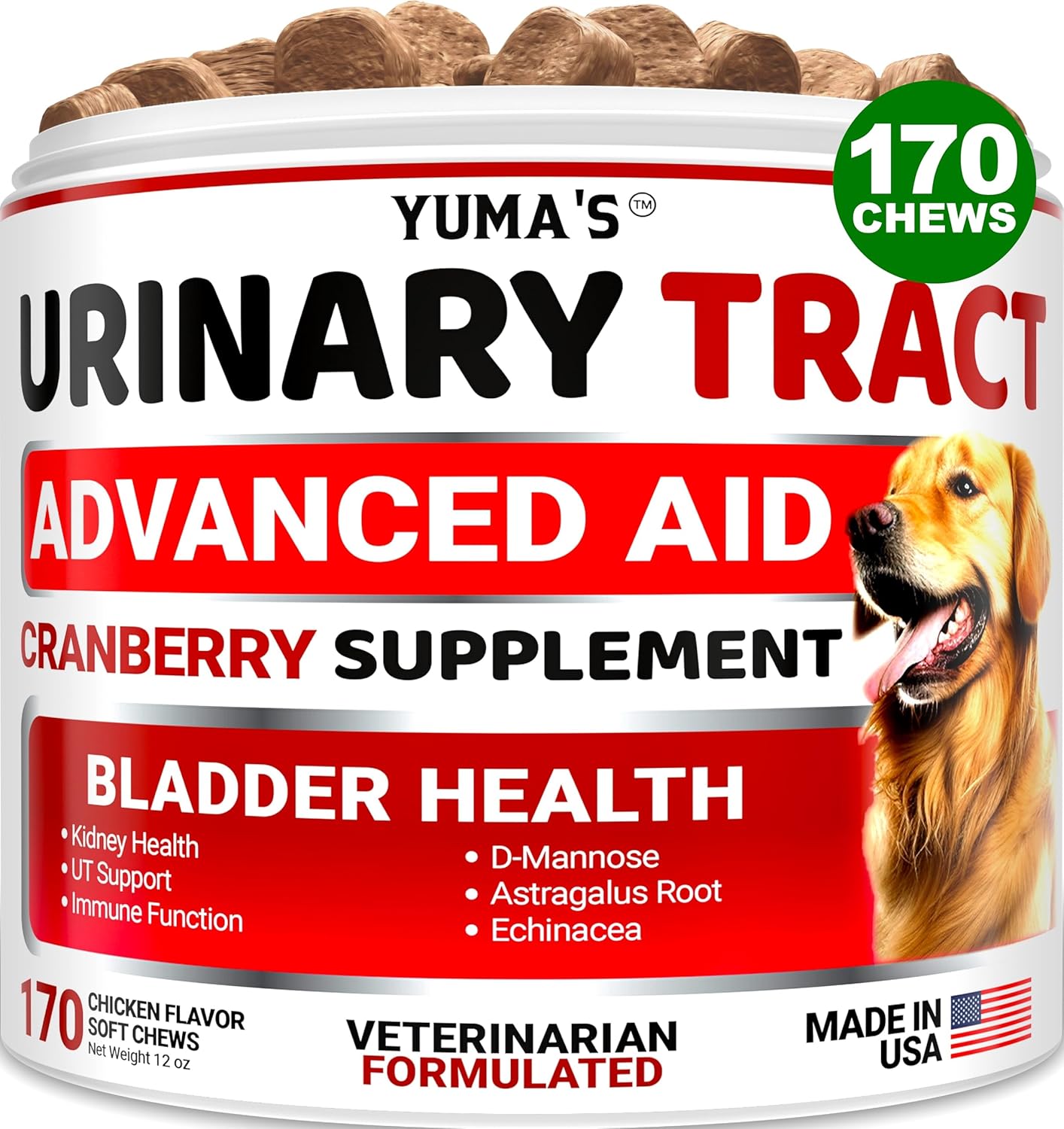 Dog UTI Treatment - 170 Treats - Cranberry Supplement for Dogs - Bladder Control - Urinary Tract Infection Treatment - UTI Medicine Multivitamin - Vitamins and Supplements - Made in USA - Pet Explorer